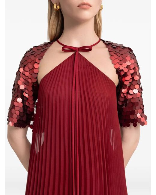 Gemy Maalouf Red Halterneck Plissé Maxi Dress