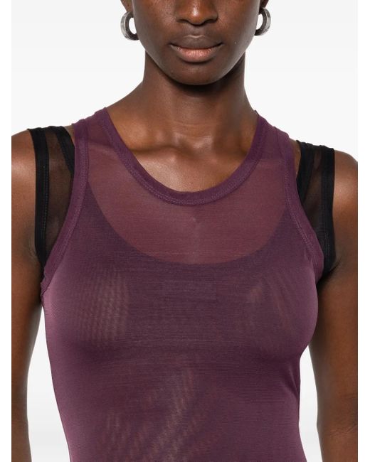 Mugler Purple Mesh Layered Bodysuit