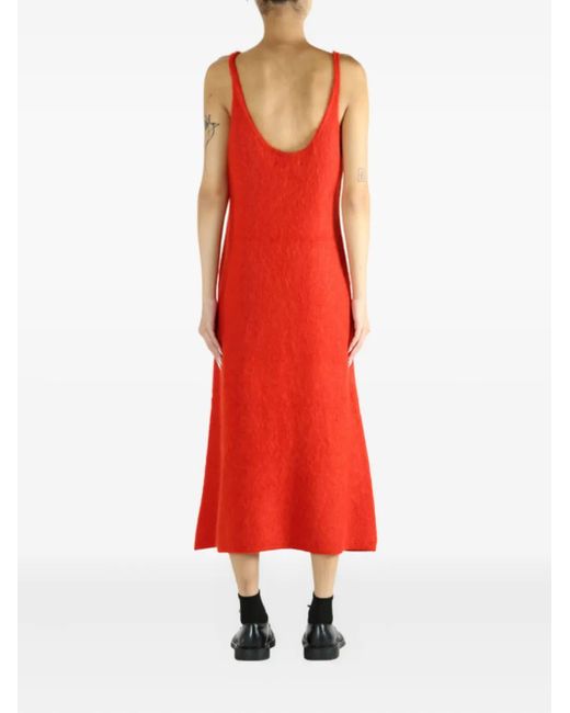 Auralee Red V-Neck Midi Dress