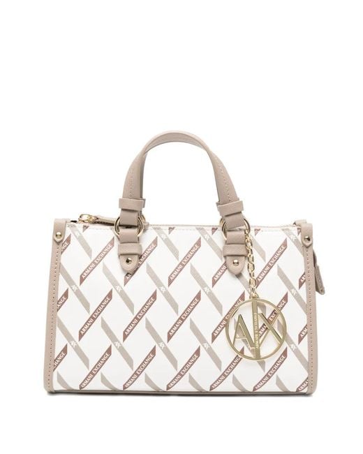 ARMANI EXCHANGE White Logo-Print Tote Bag