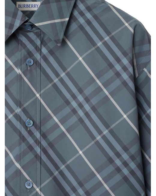 Burberry Blue Cotton Check Shirt for men