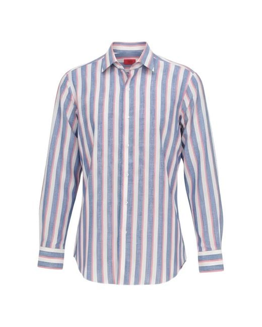 Isaia Purple Vertical-Stripe Long-Sleeve Shirt for men