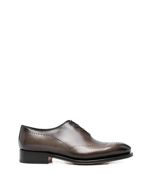 Santoni Gray Perforated Oxford Shoes for men