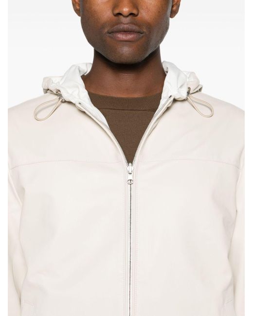 Eleventy White Hooded Reversible Leather Jacket for men