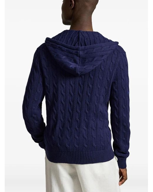 Polo Ralph Lauren Blue Cable-Knit Zip-Up Hooded Cardigan for men
