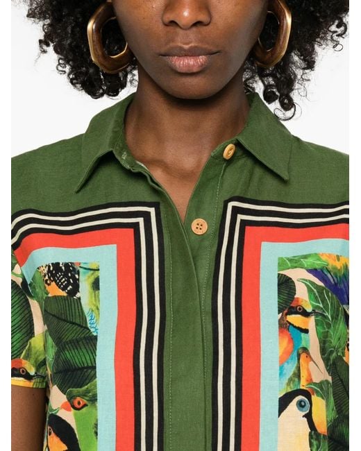 Farm Rio Green Toucan-Print Short-Sleeve Shirt
