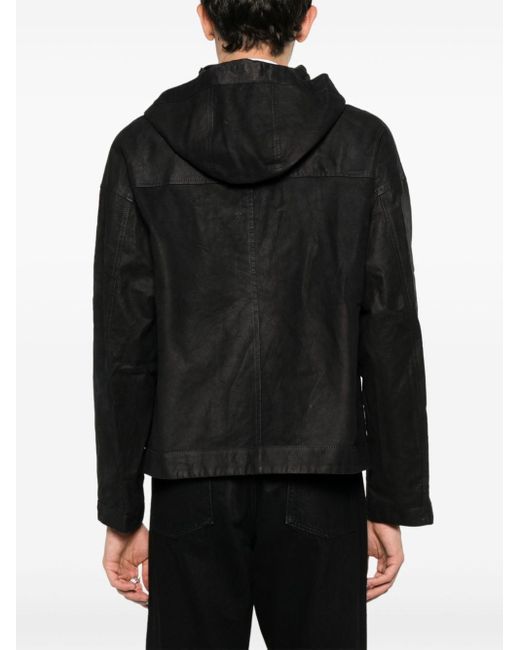 Salvatore Santoro Black Hooded Leather Jacket for men
