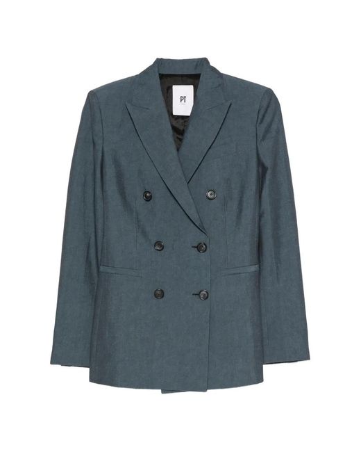 PT Torino Blue Double-Breasted Peak-Lapel Blazer