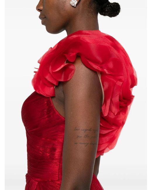 IRIS SERBAN Red Haziel Rose-Embellished Silk Dress