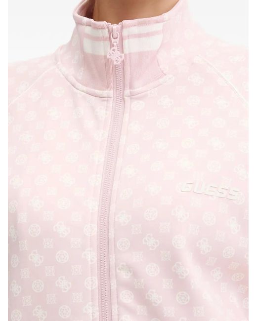 Guess Pink Aggie Monogram-Print Zip-Up Sweatshirt