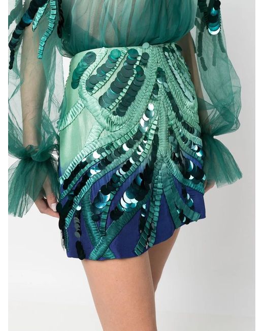 Alberta Ferretti Green Sequinned Pleat Mini Skirt