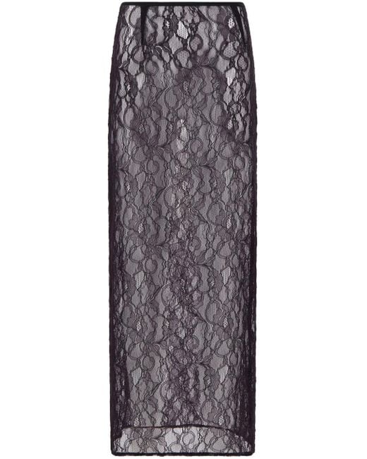 Laneus Chantilly Midi-Rok Met Kant in het Black