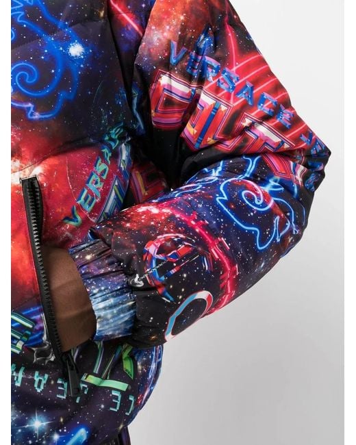 Versace Jeans Couture Blue Motif-Print Down-Filled Jacket for men