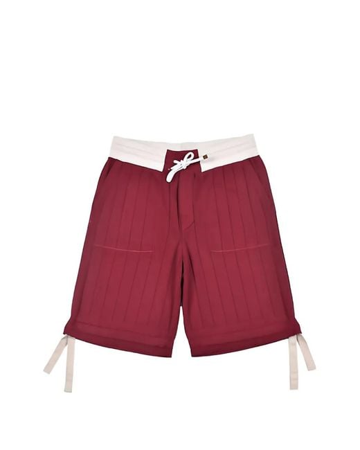 Brunello Cucinelli Red Ribbed-Knit Drawstring Shorts for men