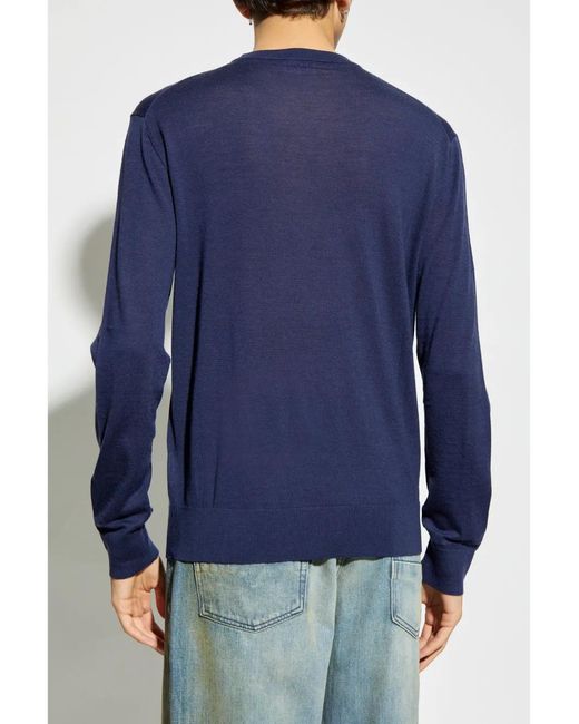 DIESEL Blue Crew Neck Knitwear With Subtle Logo Detail for men