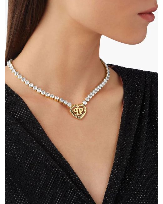 Philipp Plein White Rocked Hearts Necklace
