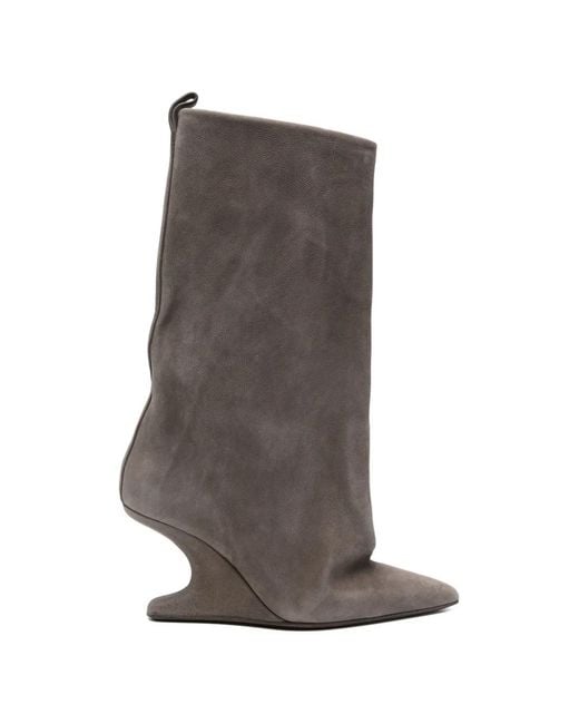Rick Owens Gray Pointed-Toe Leather Boots