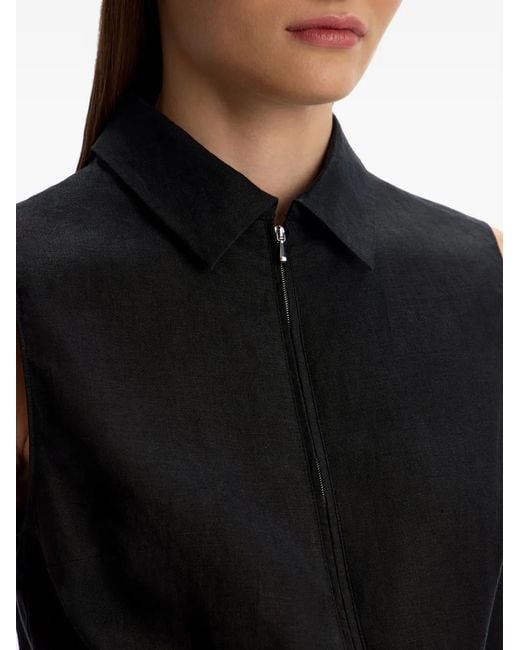 12 STOREEZ Black Zip-Front Linen Shirt