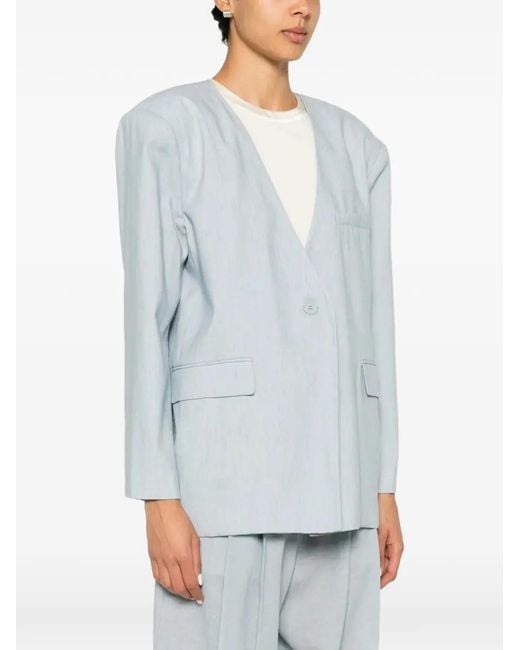 ELEH Blue Collarless Single-Breasted Blazer