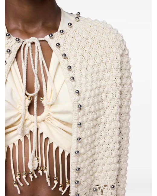 Rabanne White Crochet-Knit Long-Sleeved Cardigan