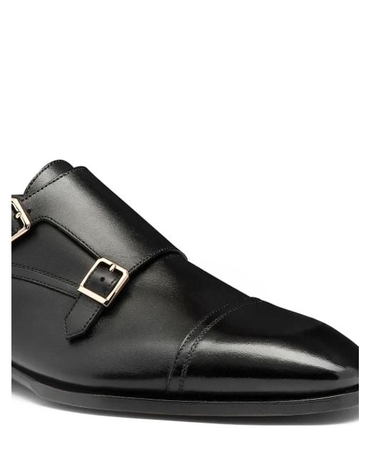 Santoni Black Leather Monk Shoes for men