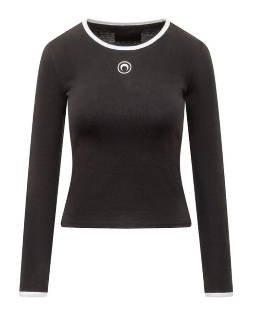 MARINE SERRE Black Moon Logo Bicolor Jersey Ls T-Shirt