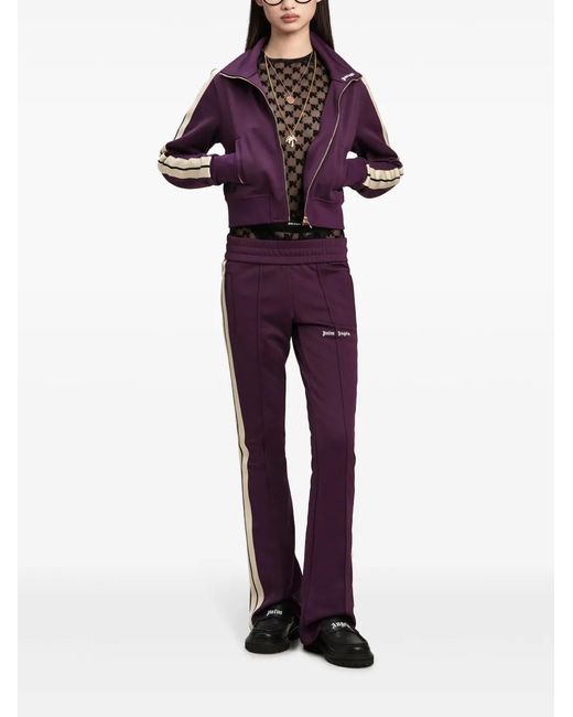 Palm Angels Purple Logo-Embroidered Flared Track Pants