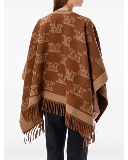 Max Mara Brown Monogram Fringed Poncho