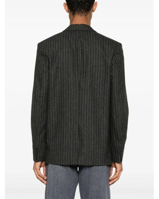 Samsøe & Samsøe Black Single-Breasted Pinstripe-Pattern Blazer for men