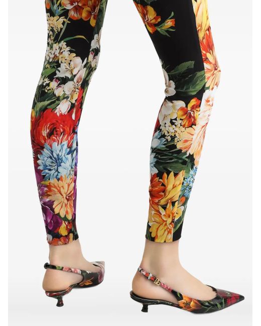 Dolce & Gabbana Black Flower Bouquet-Print Charmeuse Pants