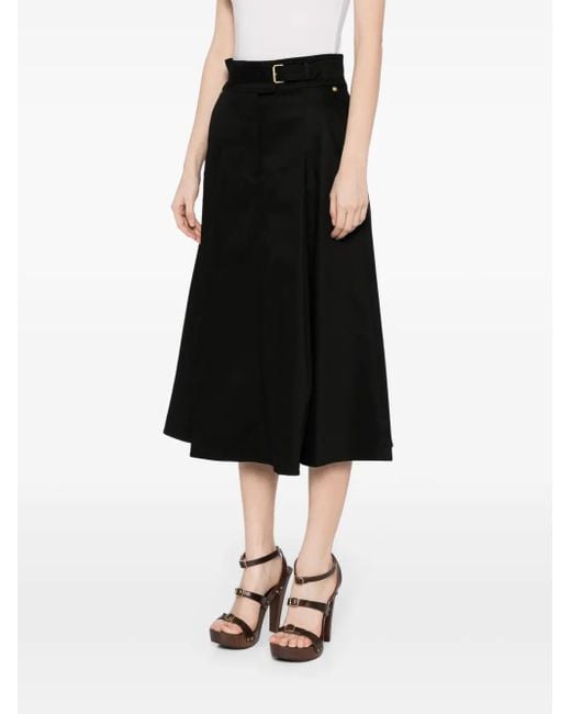 Carolina Herrera Black Pleated Cotton Midi Skirt