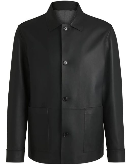 メンズ Boss レザーシャツジャケット Black