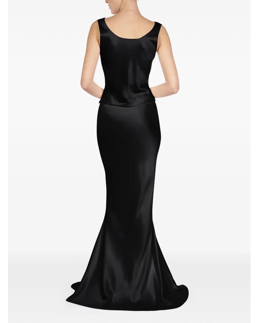 ALEXIA & ANTONIA Black Bias-Cut Silk Maxi Skirt