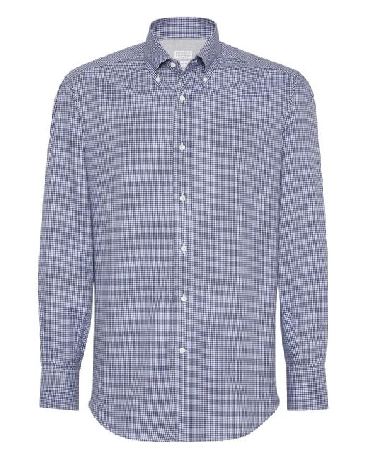 メンズ Brunello Cucinelli チェック シャツ Blue