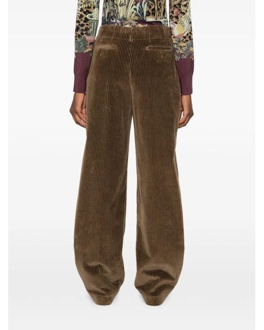 Etro Brown Pleated Corduroy-Texture Trousers