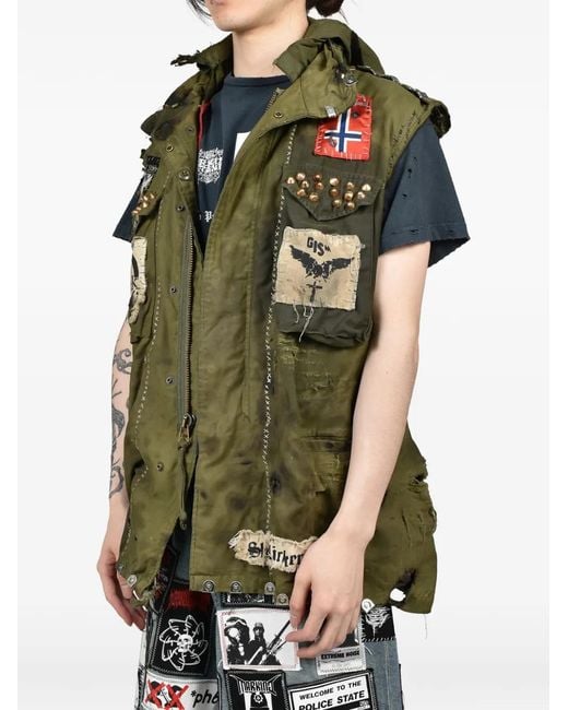 Marking Distance Green Gulag Patchwork Studded Gilet for men