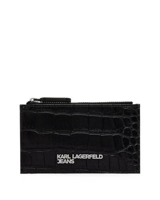 Karl Lagerfeld Black Croc-Effect Card Holder