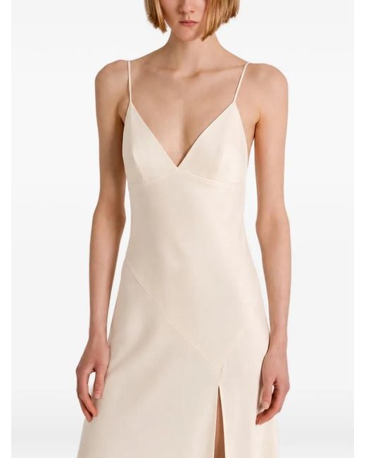 Alberta Ferretti White Slit V-Neck Maxi Dress