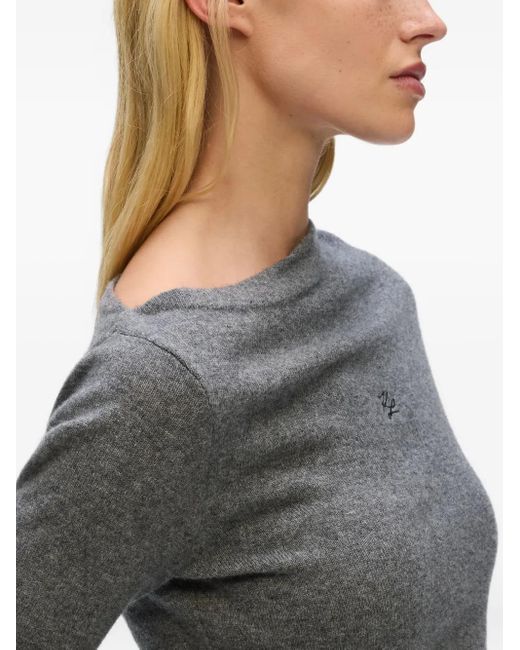 Karl Lagerfeld Gray Asymmetric Logo Cashmere Sweater