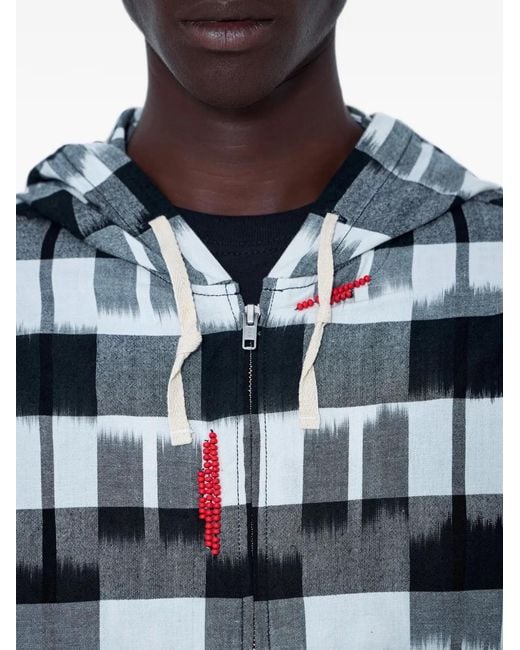 NOMARHYTHM Blue Grid-Pattern Zip-Up Hoodie for men
