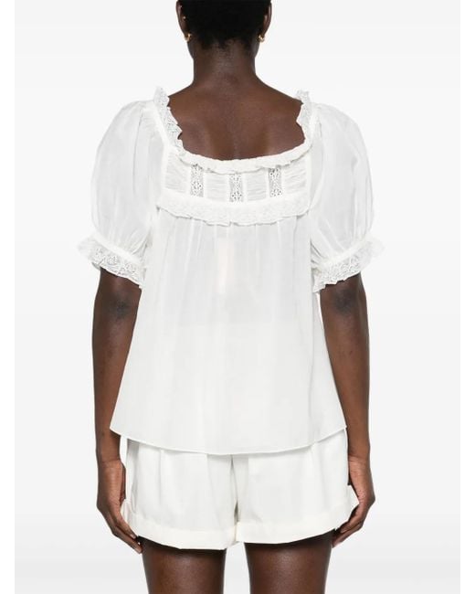 Doen Blouse Met Pofmouwen En Kant in het White