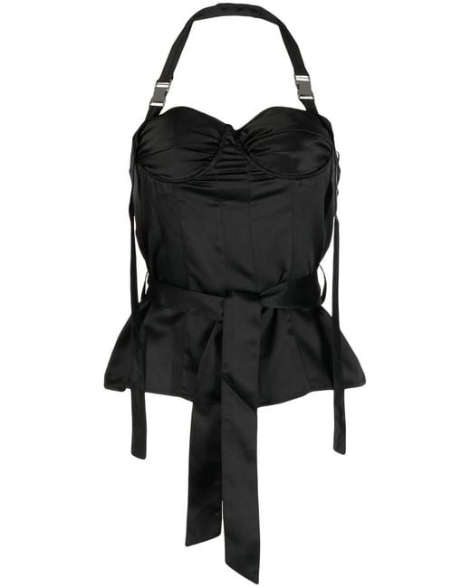 ROKH Black Bustier-Detail Halterneck Top