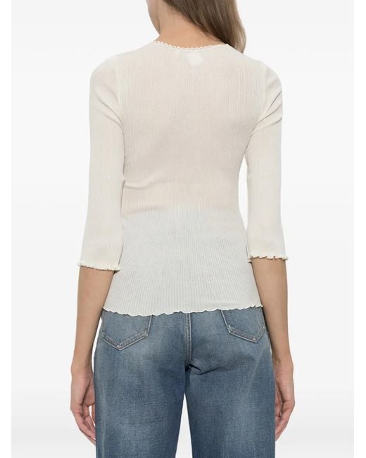 Chloé White Ribbed-Knit Lace-Trim Top