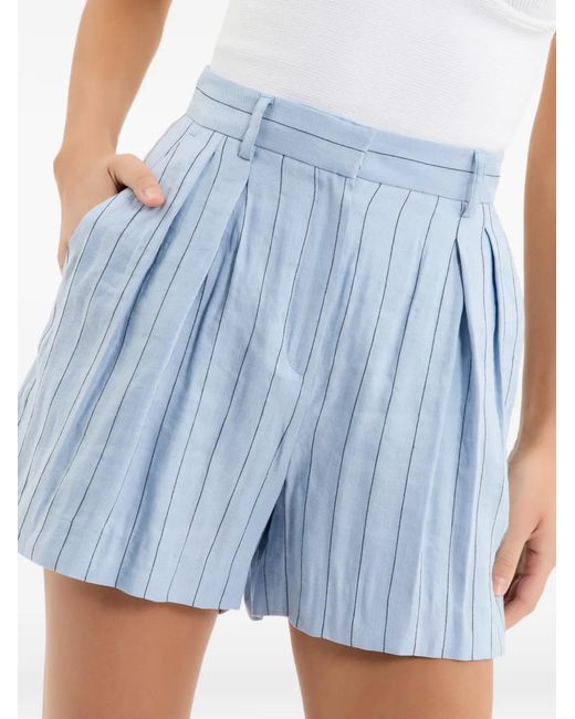 Rebecca Vallance Blue Effie Pleated Pinstriped Shorts