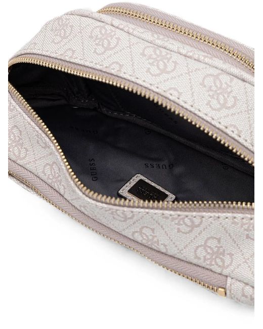 Guess White Latona Monogram-Print Logo-Plaque Belt Bag