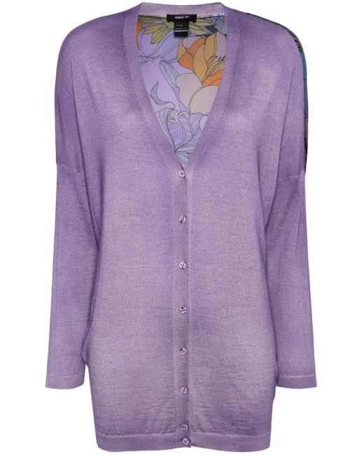 Avant Toi Purple Floral-intarsia Cashmere-silk Cardigan