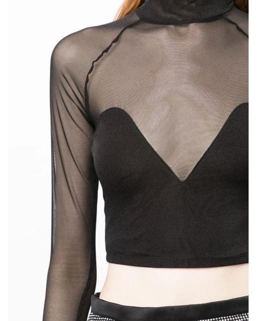 Fleur du Mal Black Cropped-Top Mit Stehkragen