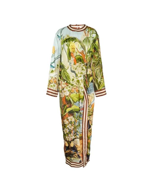 ALÉMAIS Metallic Tropical-Print Knot-Detail Maxi Dress