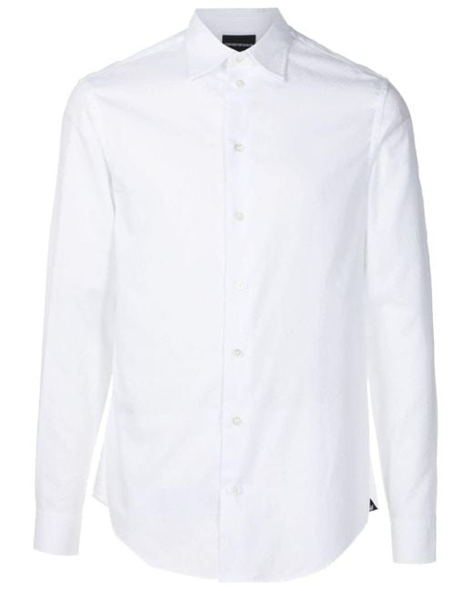 Emporio Armani White Tonal-herringbone Cotton Shirt for men