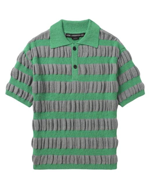 ANDERSSON BELL Green Ruffle-Knit Polo T-Shirt for men